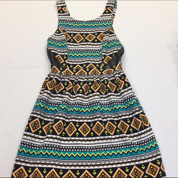 Monteau Bright Aztec Side Cut Out Dress - Picture 3 of 9